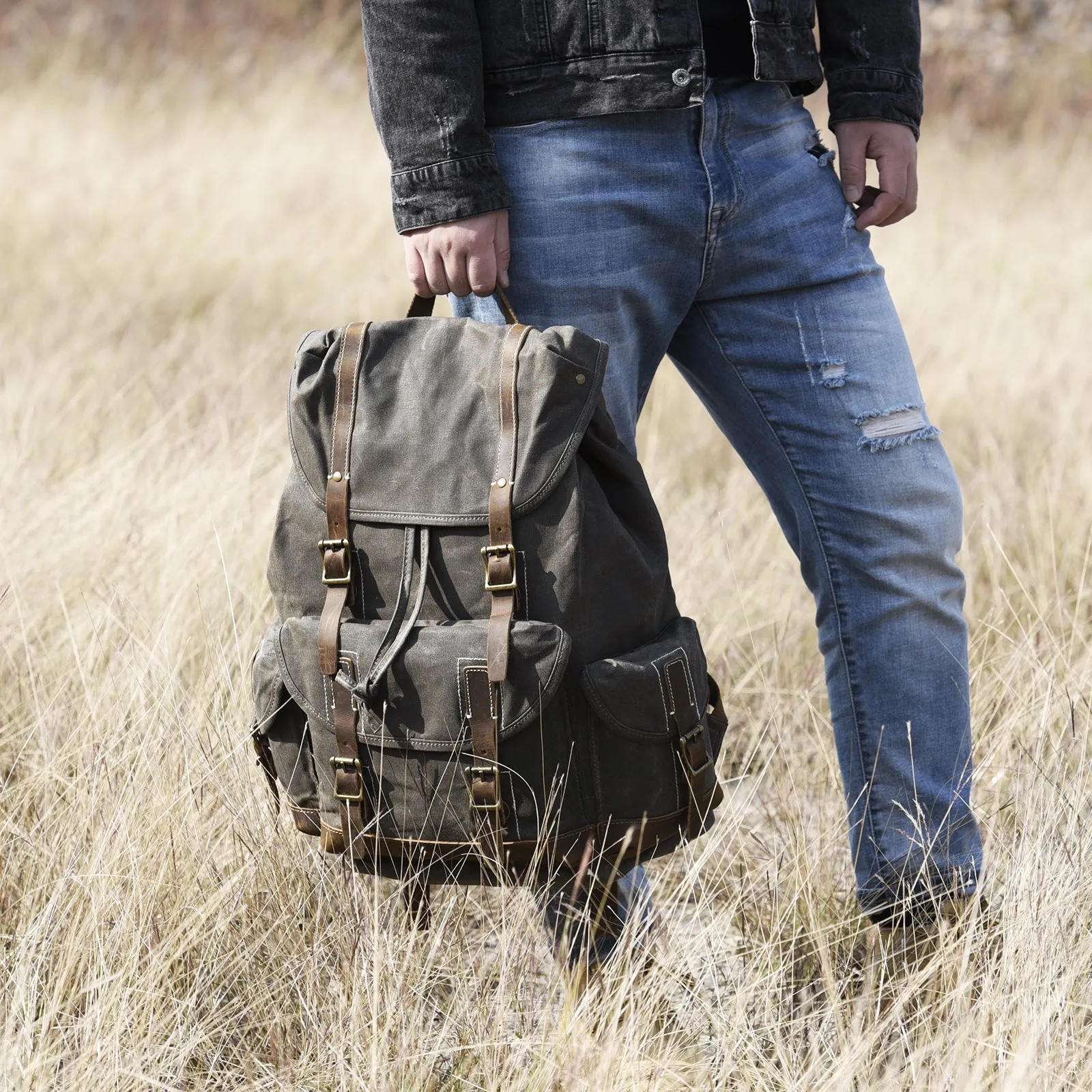 Personalized Waxed Canvas Backpack Large Travel Backpack Laptop Backpack Unisex Weekender Backpack School Backpack