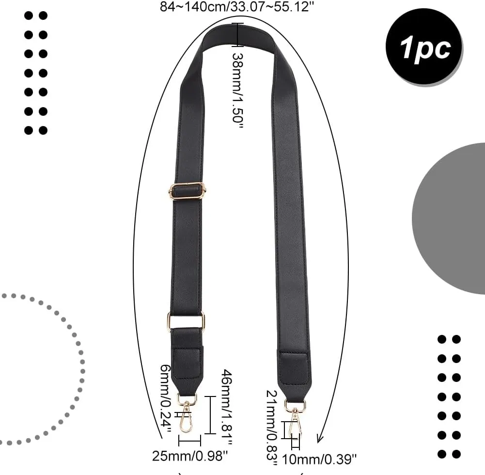 PH PandaHall 1.4 inch Wide Crossbody Strap, 33~55 inch Black PU Leather Shoulder Bag Strap Adjustable Purse Strap Replacement Shoulder Strap for Briefcase Messenger Bag Handbags Women Purse
