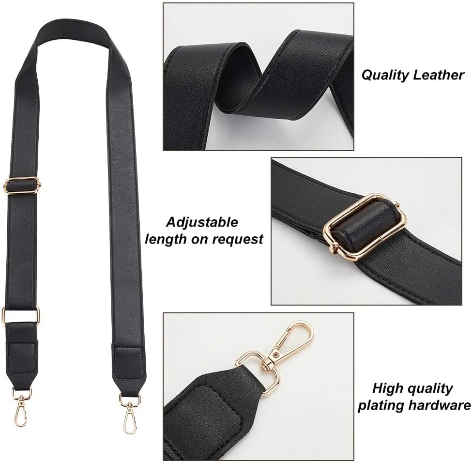 PH PandaHall 1.4 inch Wide Crossbody Strap, 33~55 inch Black PU Leather Shoulder Bag Strap Adjustable Purse Strap Replacement Shoulder Strap for Briefcase Messenger Bag Handbags Women Purse