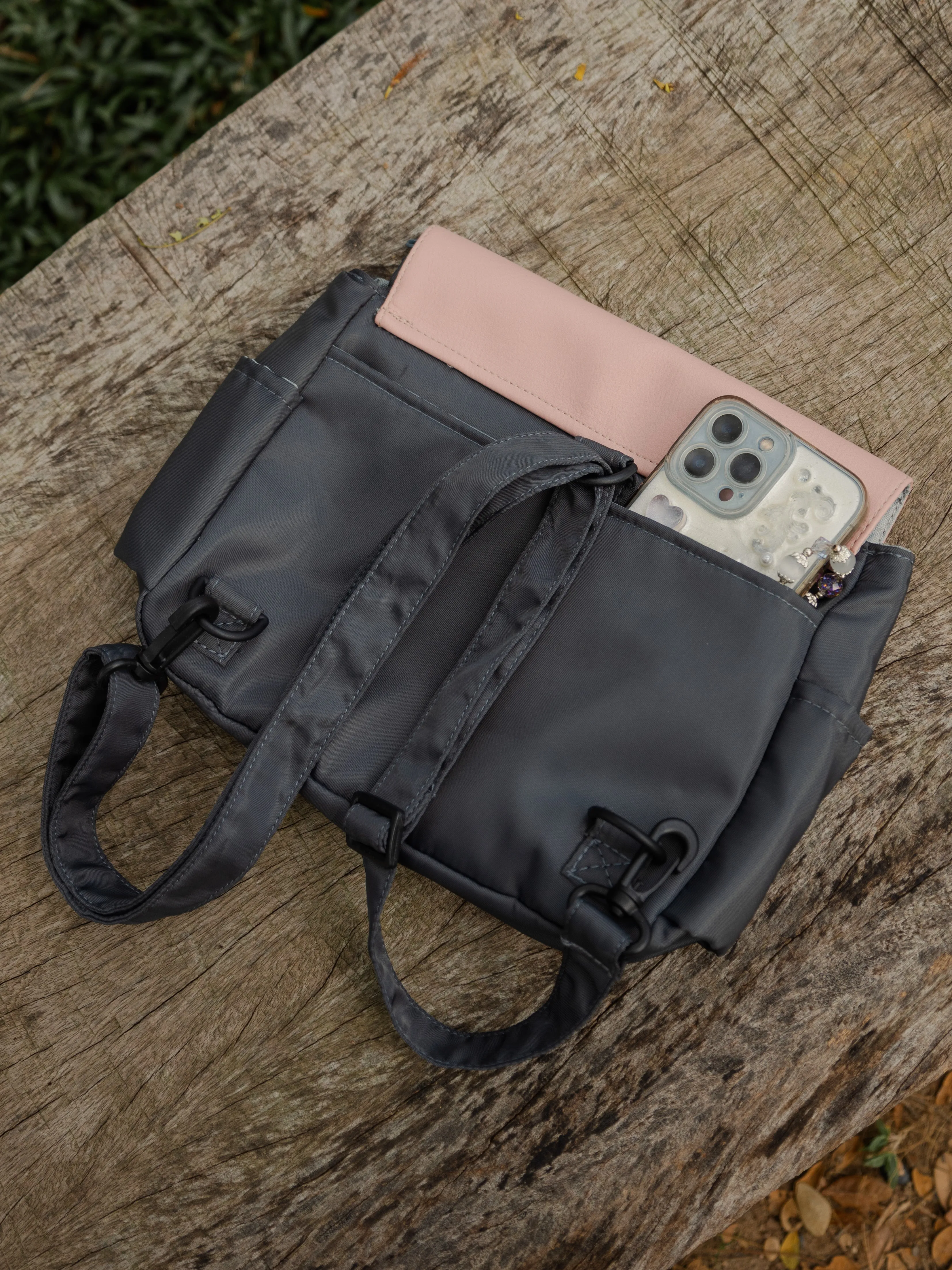 Pink Grey Multi-Carry Crossbody Bag
