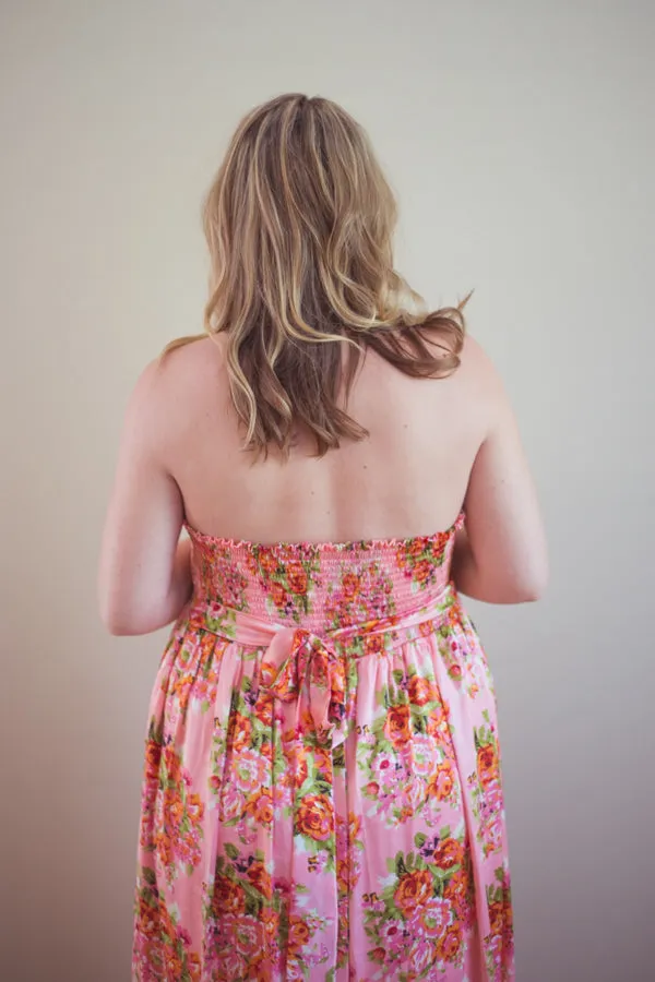 Pink Silk Maternity Maxi Sweetheart Dress