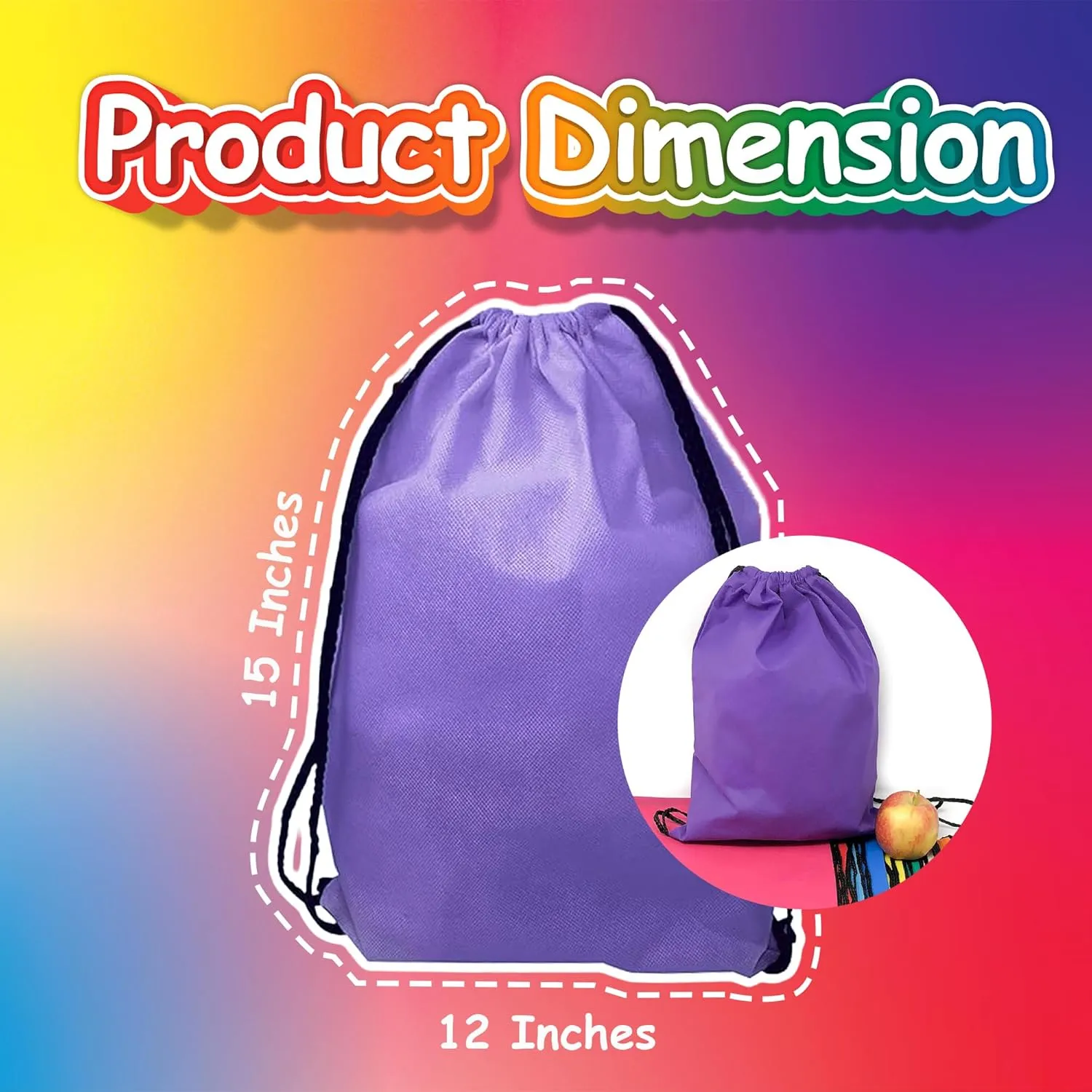 Podzly Bulk 250 Pack Drawstring Backpacks - Brightly Colored Sturdy and Washable Polyester String Bags, 12'' x 15'' - Giveaways for Kids, Trade Shows, Classroom, Summer Activities and Benefit Walk