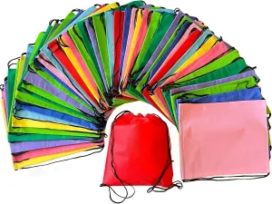 Podzly Bulk 250 Pack Drawstring Backpacks - Brightly Colored Sturdy and Washable Polyester String Bags, 12'' x 15'' - Giveaways for Kids, Trade Shows, Classroom, Summer Activities and Benefit Walk
