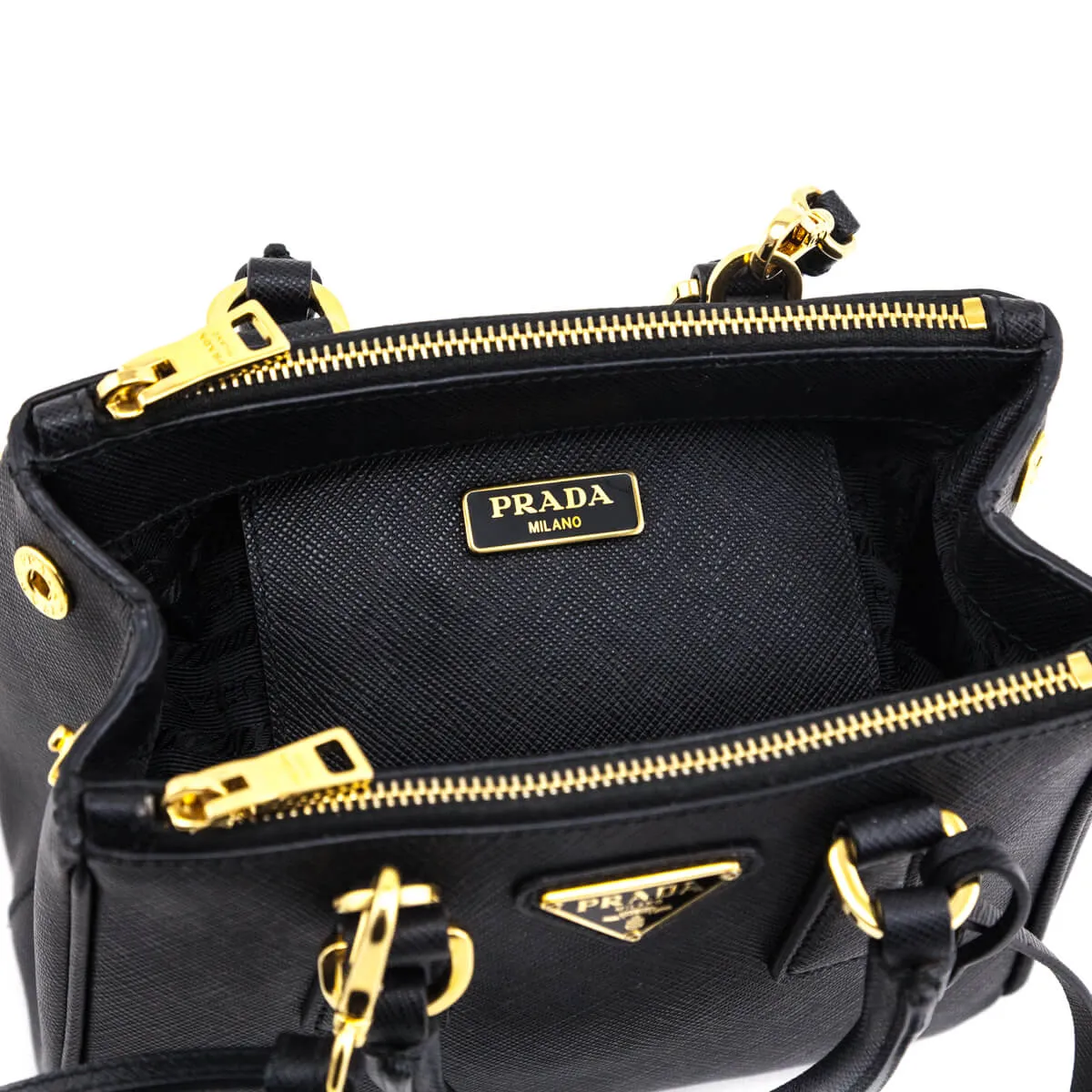 Prada Black Saffiano Lux Mini Galleria Double Zip Tote