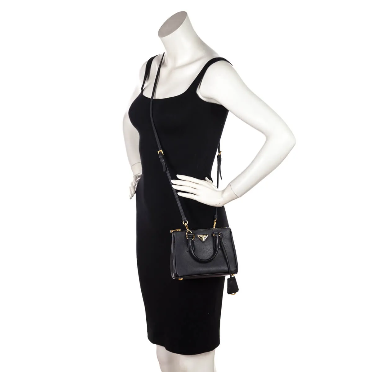 Prada Black Saffiano Lux Mini Galleria Double Zip Tote