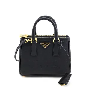 Prada Black Saffiano Lux Mini Galleria Double Zip Tote