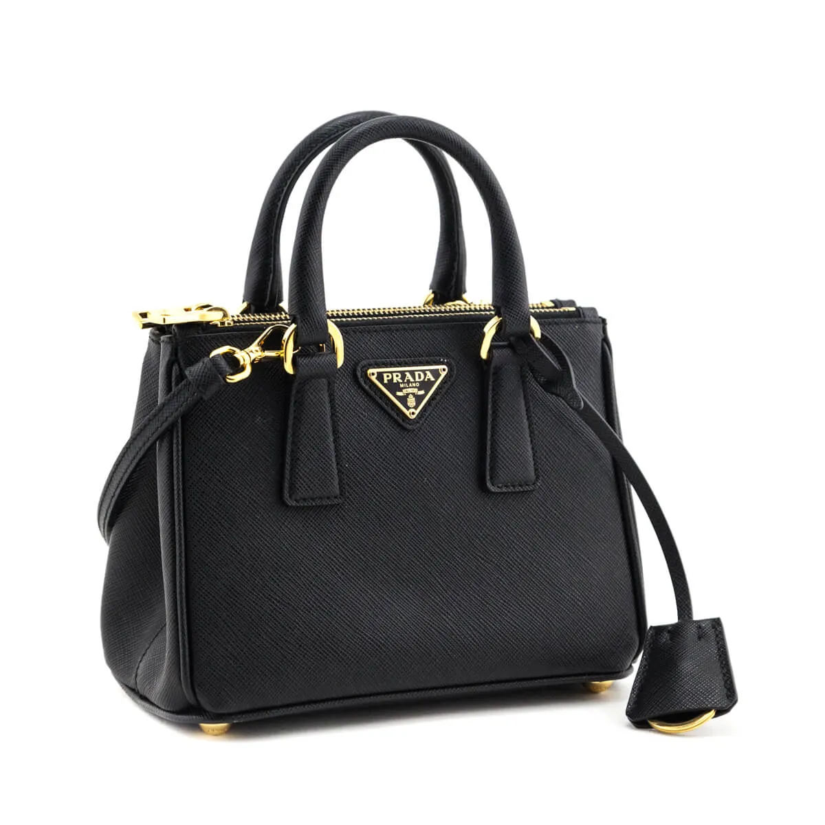 Prada Black Saffiano Lux Mini Galleria Double Zip Tote