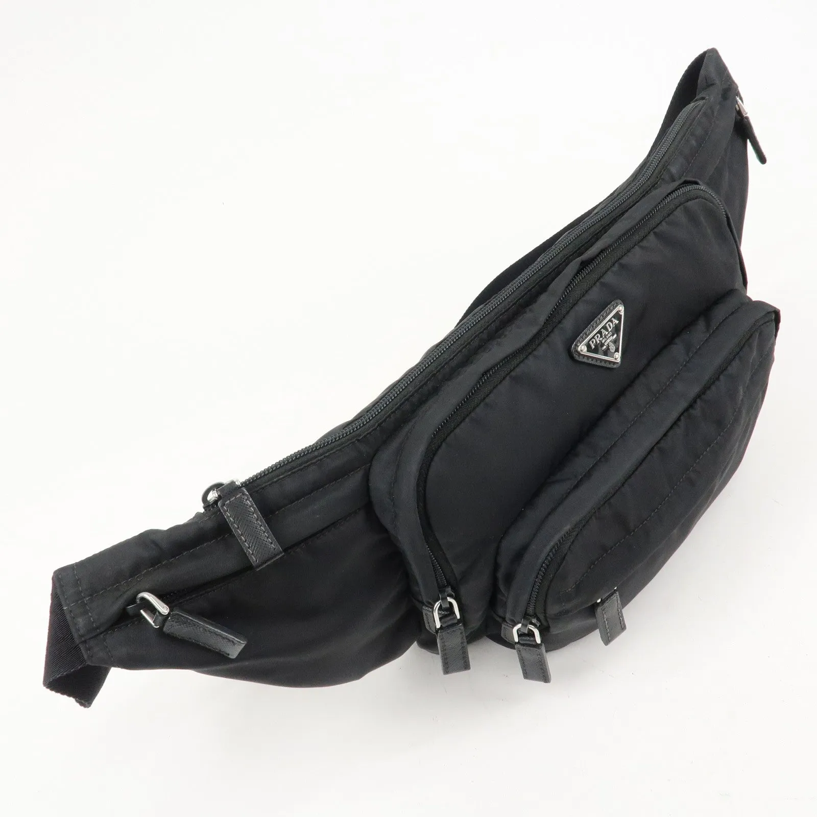 PRADA Logo Nylon Leather Waist Bag Crossbody Bag Black Used