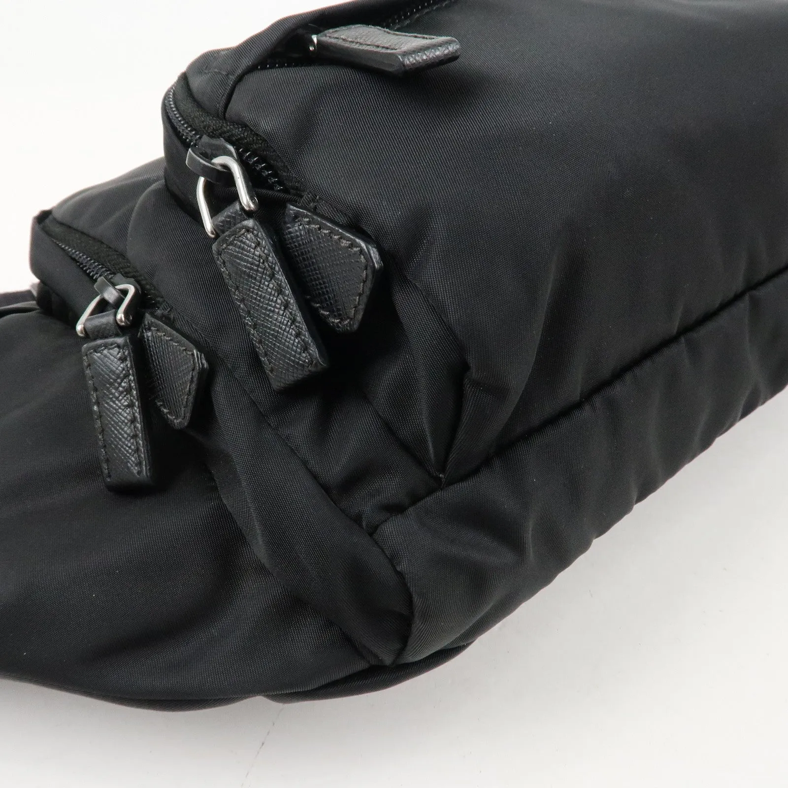 PRADA Logo Nylon Leather Waist Bag Crossbody Bag Black Used