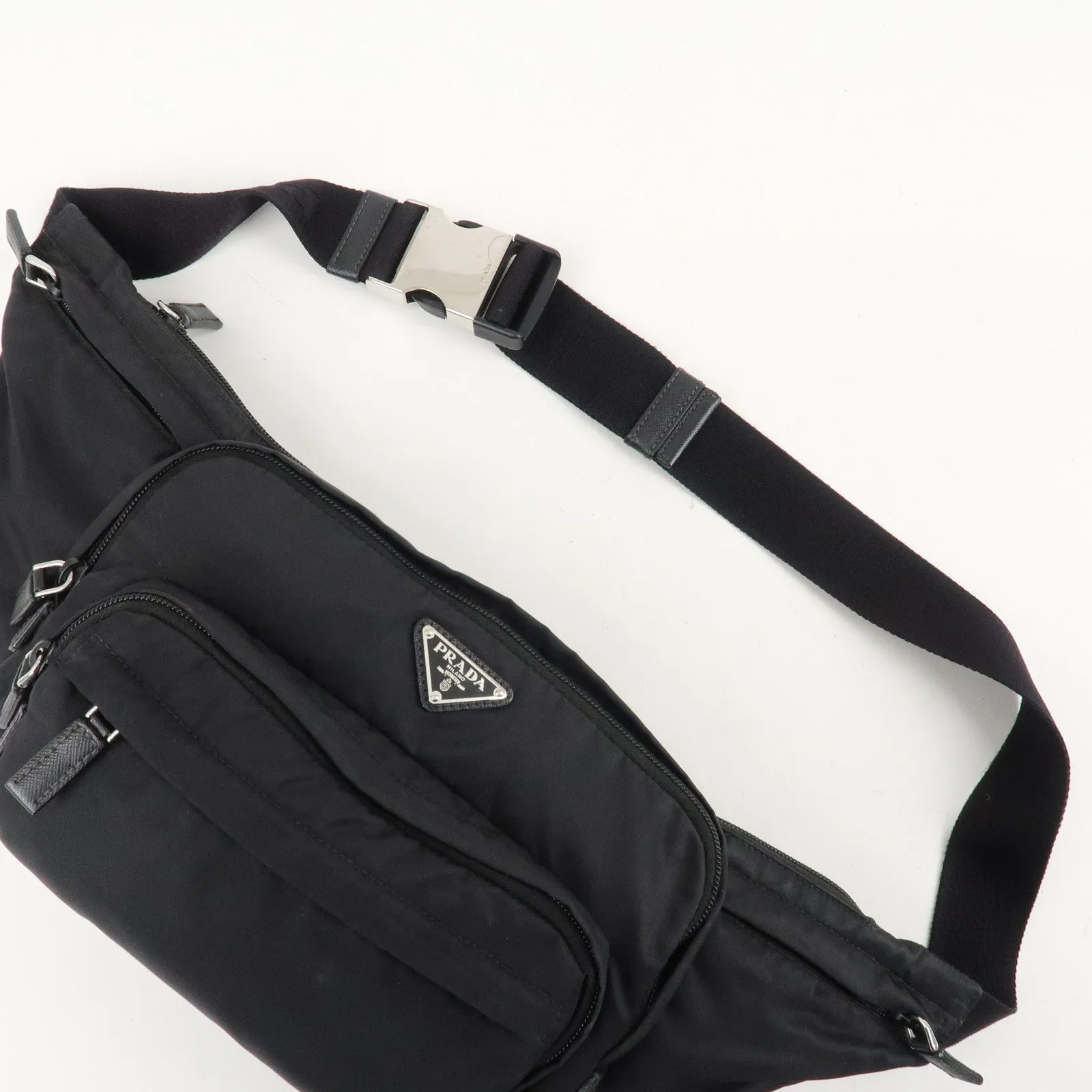 PRADA Logo Nylon Leather Waist Bag Crossbody Bag Black Used