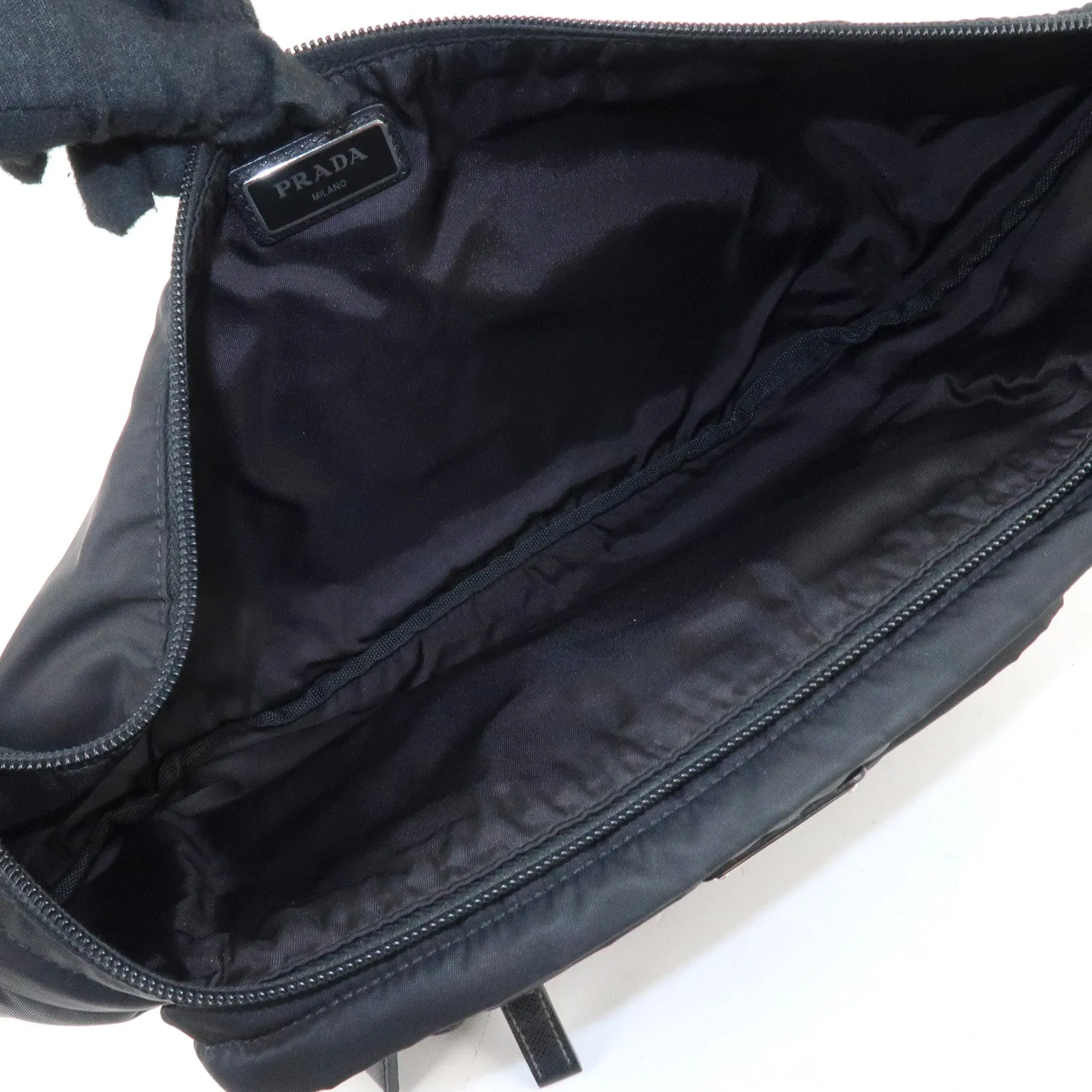 PRADA Logo Nylon Leather Waist Bag Crossbody Bag Black Used