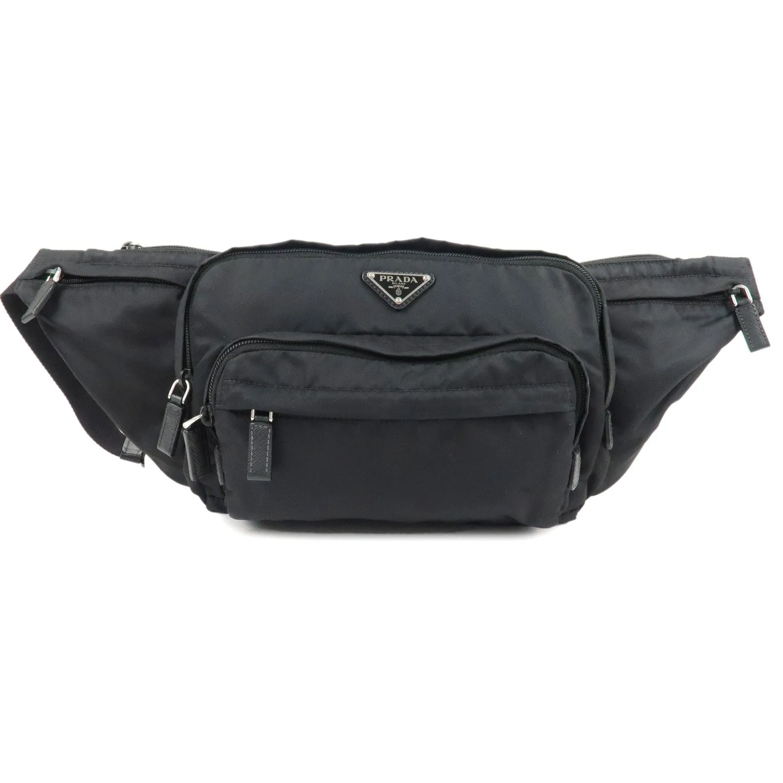 PRADA Logo Nylon Leather Waist Bag Crossbody Bag Black Used