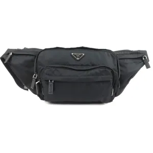 PRADA Logo Nylon Leather Waist Bag Crossbody Bag Black Used