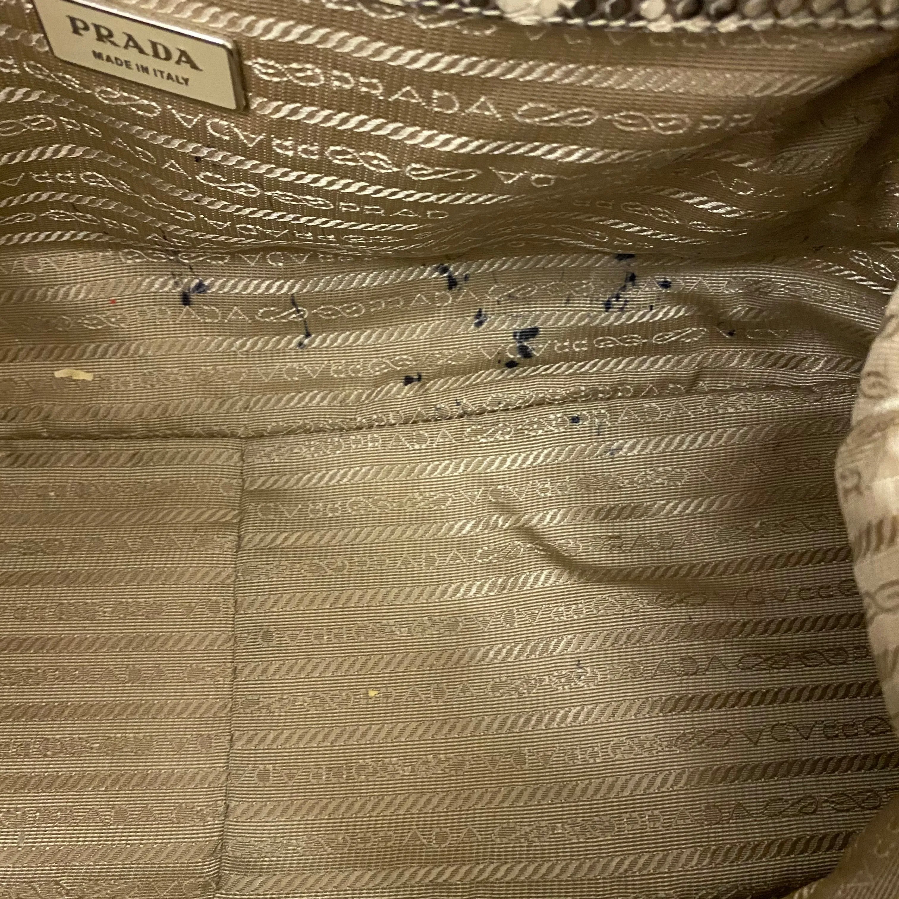 Prada Snakeskin Trim Tan Canapa Canvas Bag