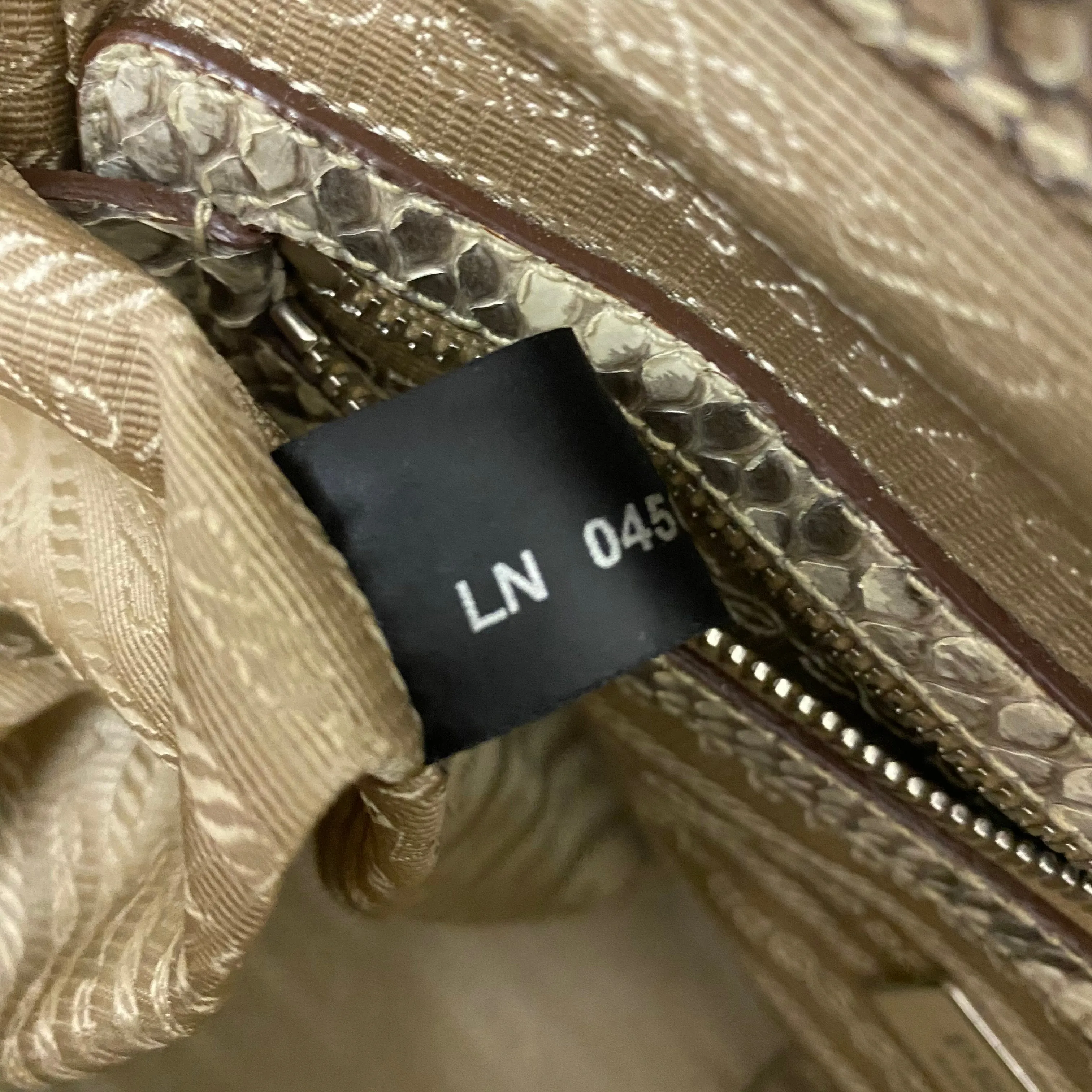 Prada Snakeskin Trim Tan Canapa Canvas Bag