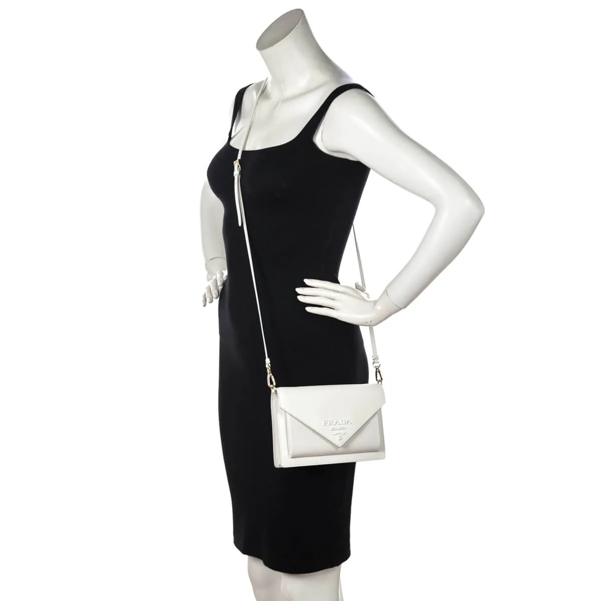 Prada White Saffiano City Calf Mini Envelope Crossbody Bag