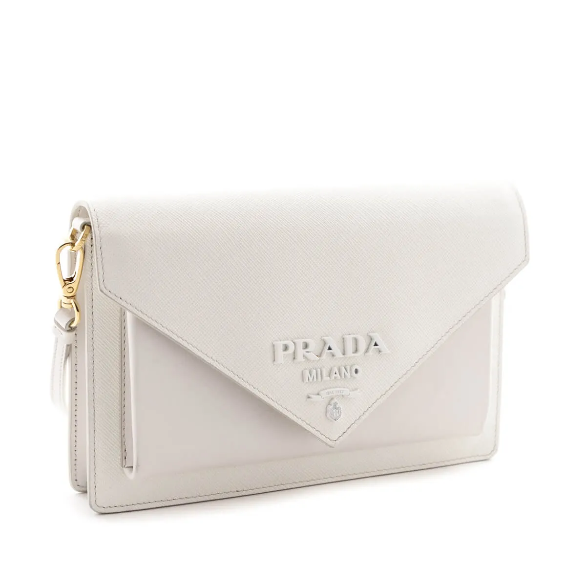 Prada White Saffiano City Calf Mini Envelope Crossbody Bag