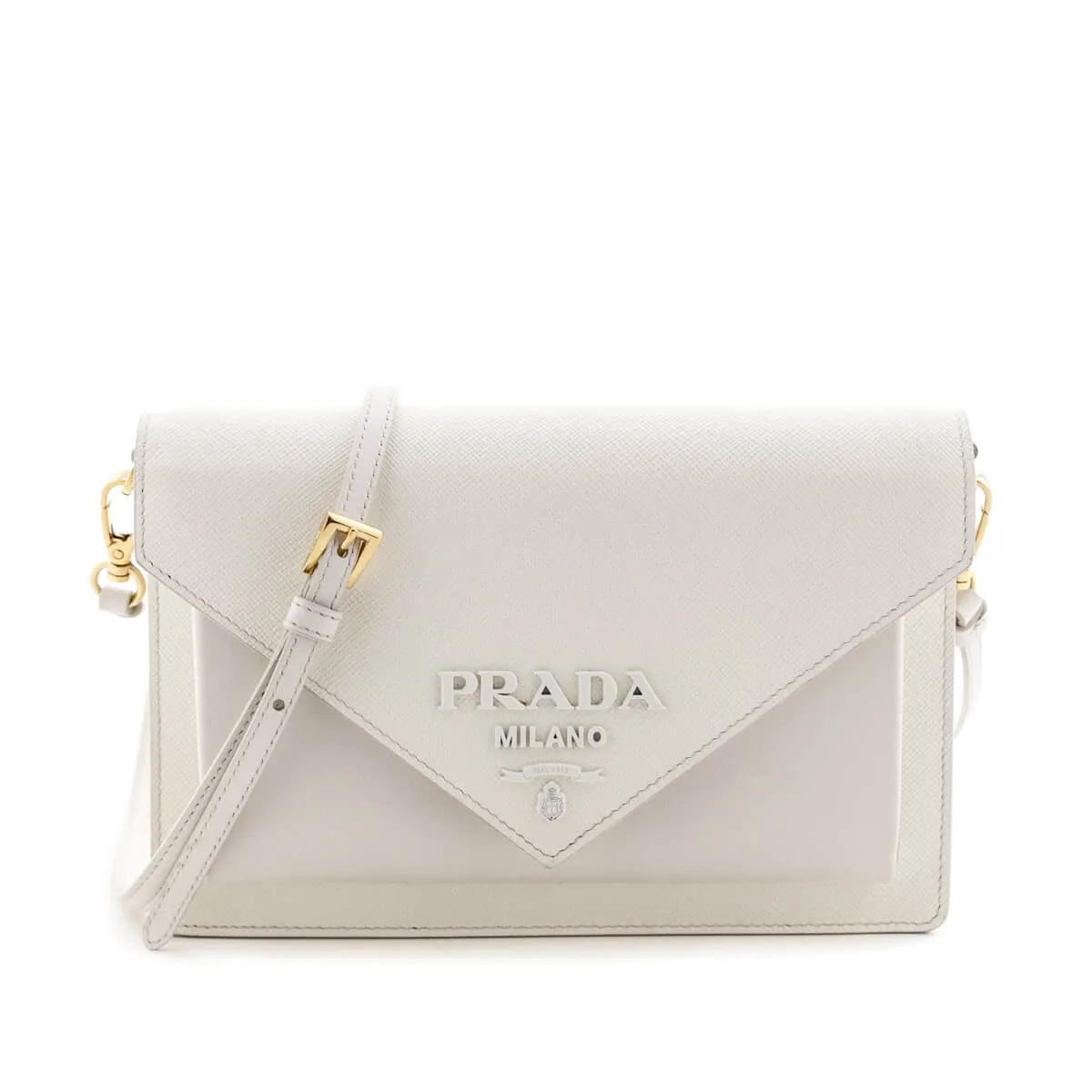 Prada White Saffiano City Calf Mini Envelope Crossbody Bag