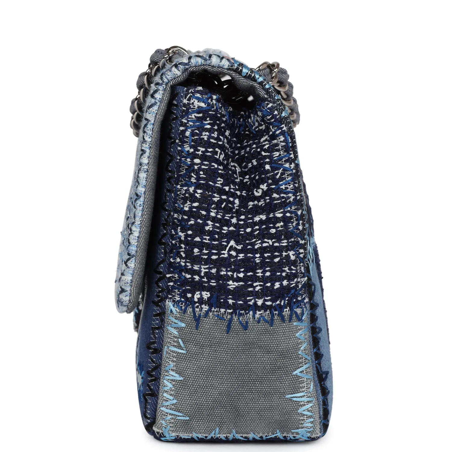 Pre-owned Chanel Jumbo Flap Bag Blue Patchwork Denim Silver Hardware