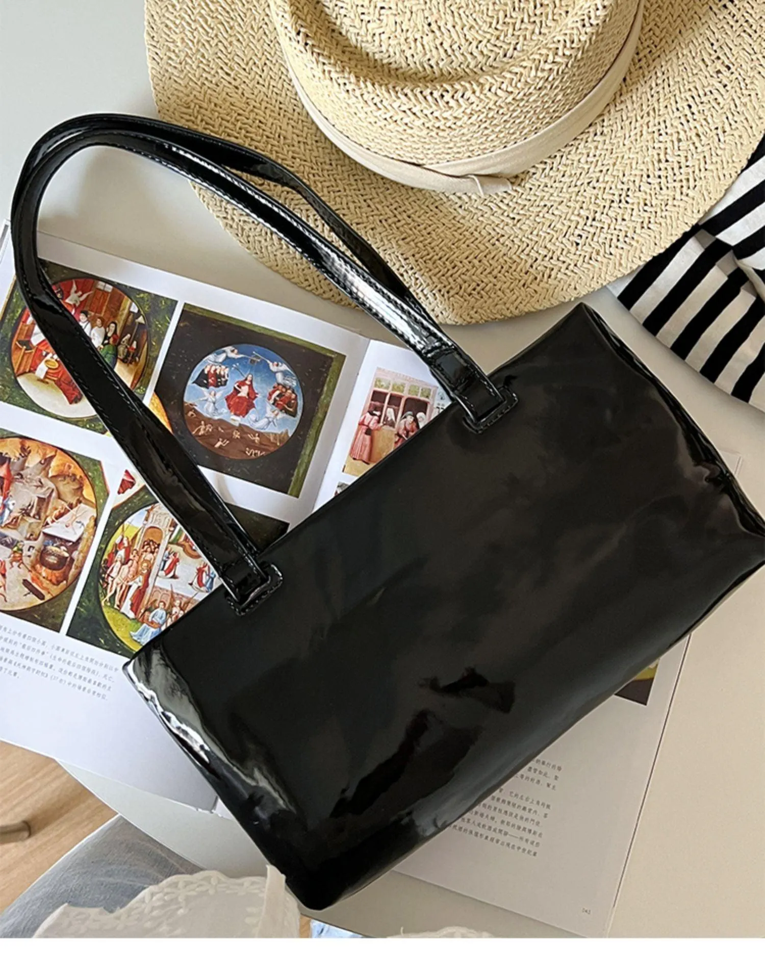 PU Leisure Black Accessories Women Handbag Simple Design Rectangle Girls Fashion Underarm Shoulder