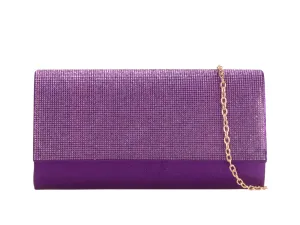 Purple Diamante Shimmer Crystal Clutch Bag