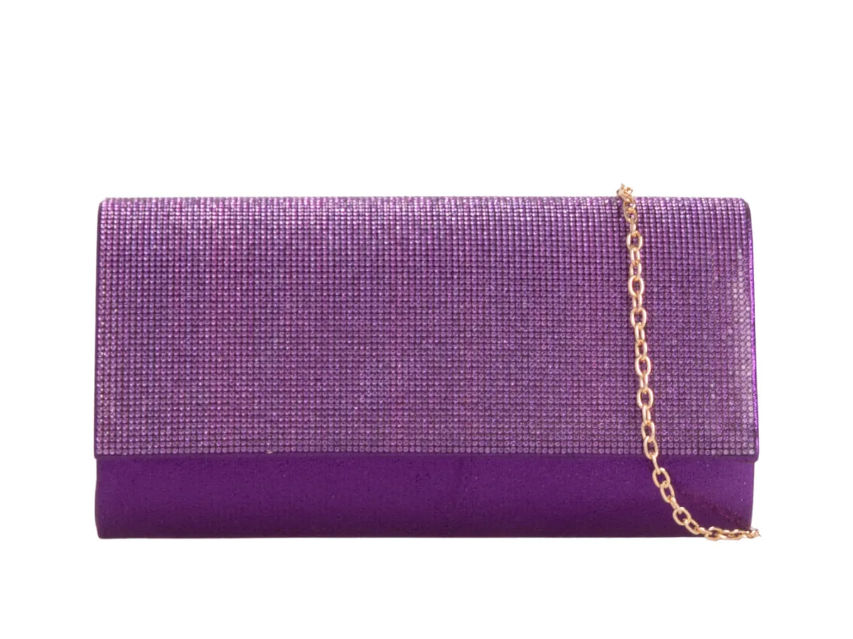 Purple Diamante Shimmer Crystal Clutch Bag