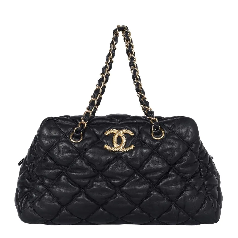 Quilted Calfskin Leather Bubble Shoulder Bag