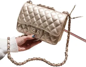Quilted Crossbody Bags for Women - Vegan Leather Leather Cute Small Purse with Gold Chain Strap, insHandBag