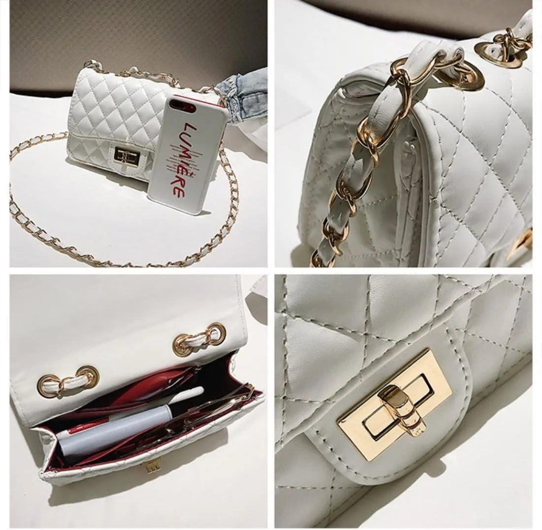 Quilted Crossbody Bags for Women - Vegan Leather Leather Cute Small Purse with Gold Chain Strap, insHandBag