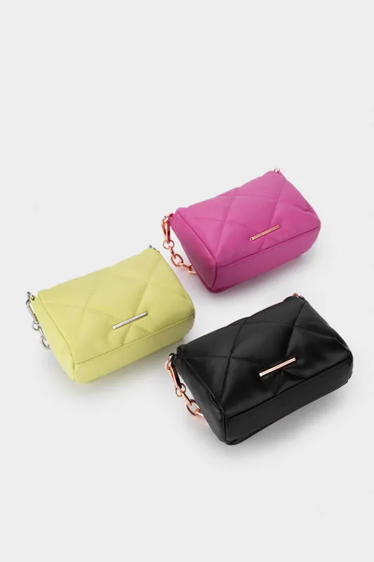 QUILTED PADDED CHAIN CROSSBODY BAG