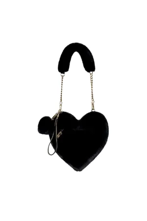 "HEART ME" Black Vegan Mink Fur & Gold Chain Bag