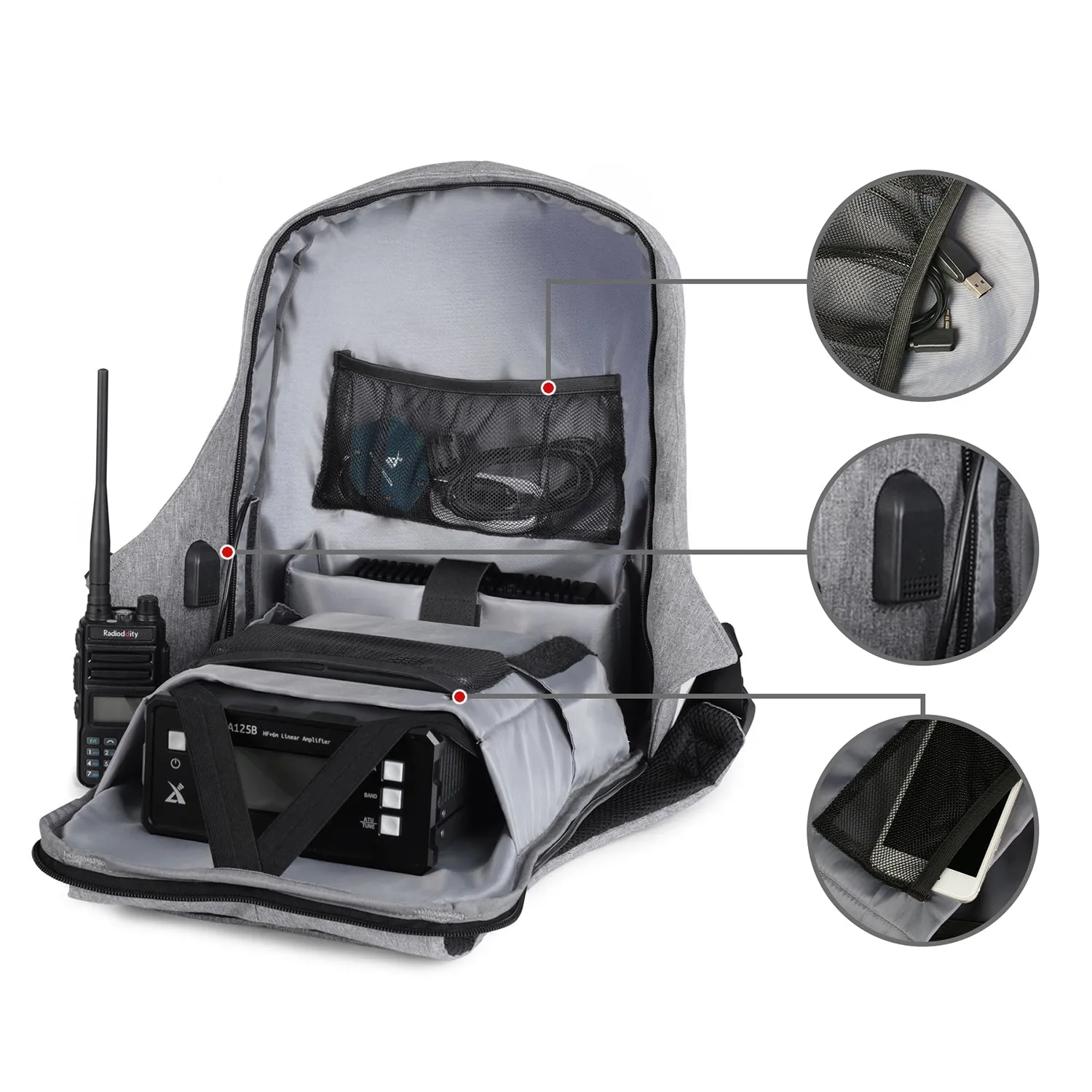 Raddy Multi-function Backpack | Ham Radio Accessories Laptop | Waterproof | for HF Transceiver Xiegu Icom Yaesu