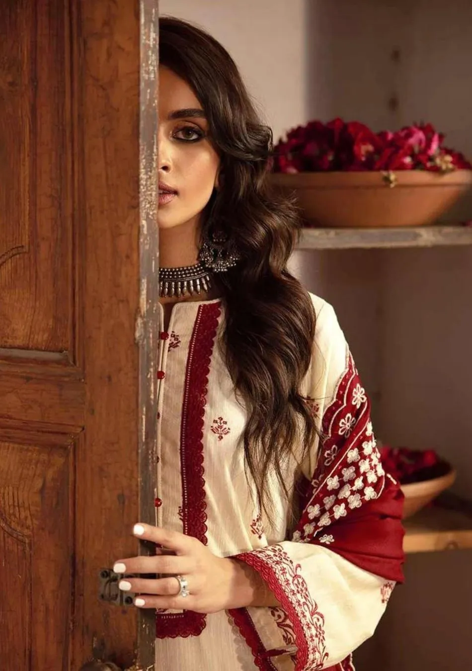 Raj Bari-Embroidered ChikanKari Khaddar-Cream-3PC
