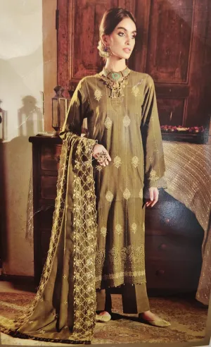 Raj Bari-Embroidered ChikanKari Khaddar-Ferozi-3PC