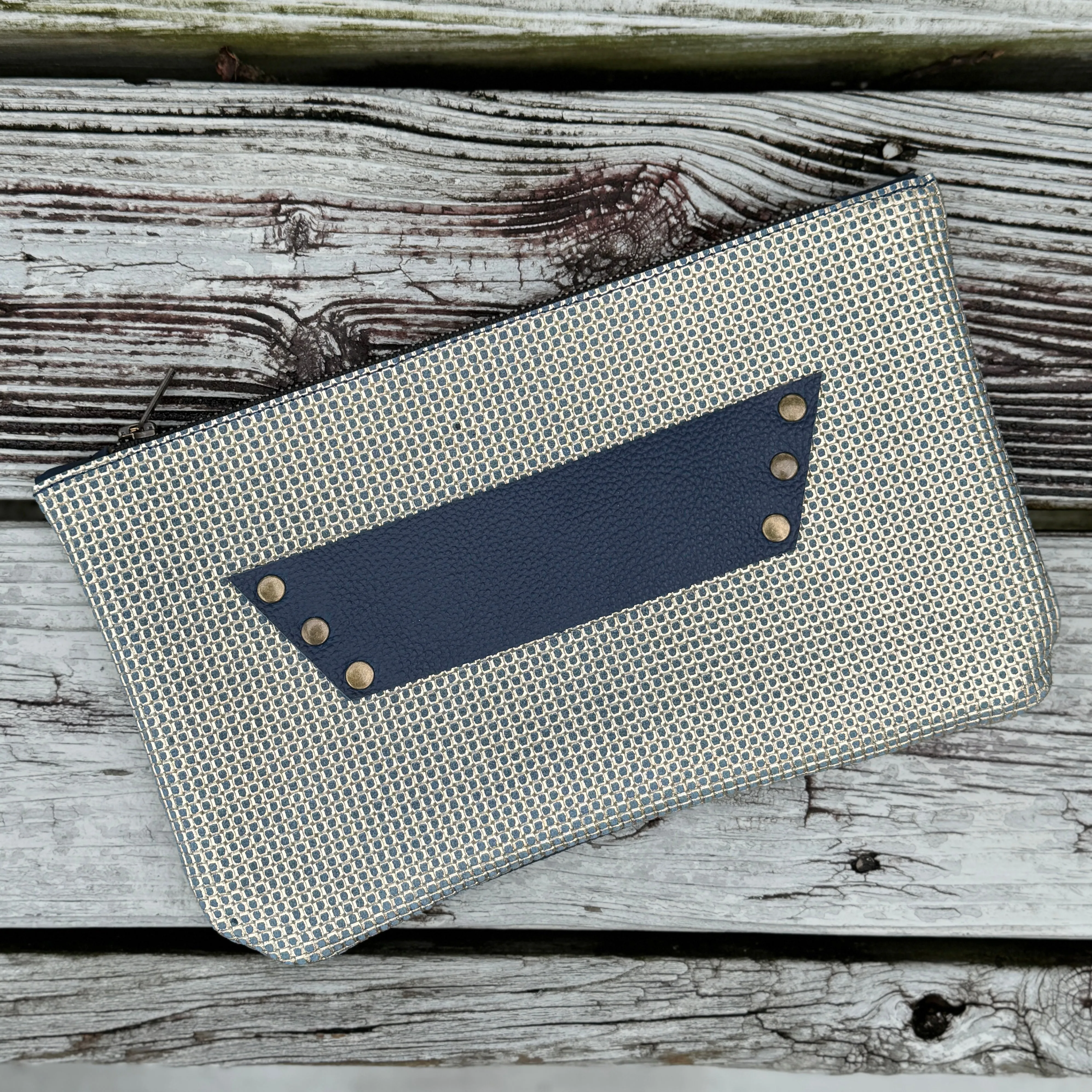 [raleigh leather] Clutch - Blue   Gold Embossed with Navy
