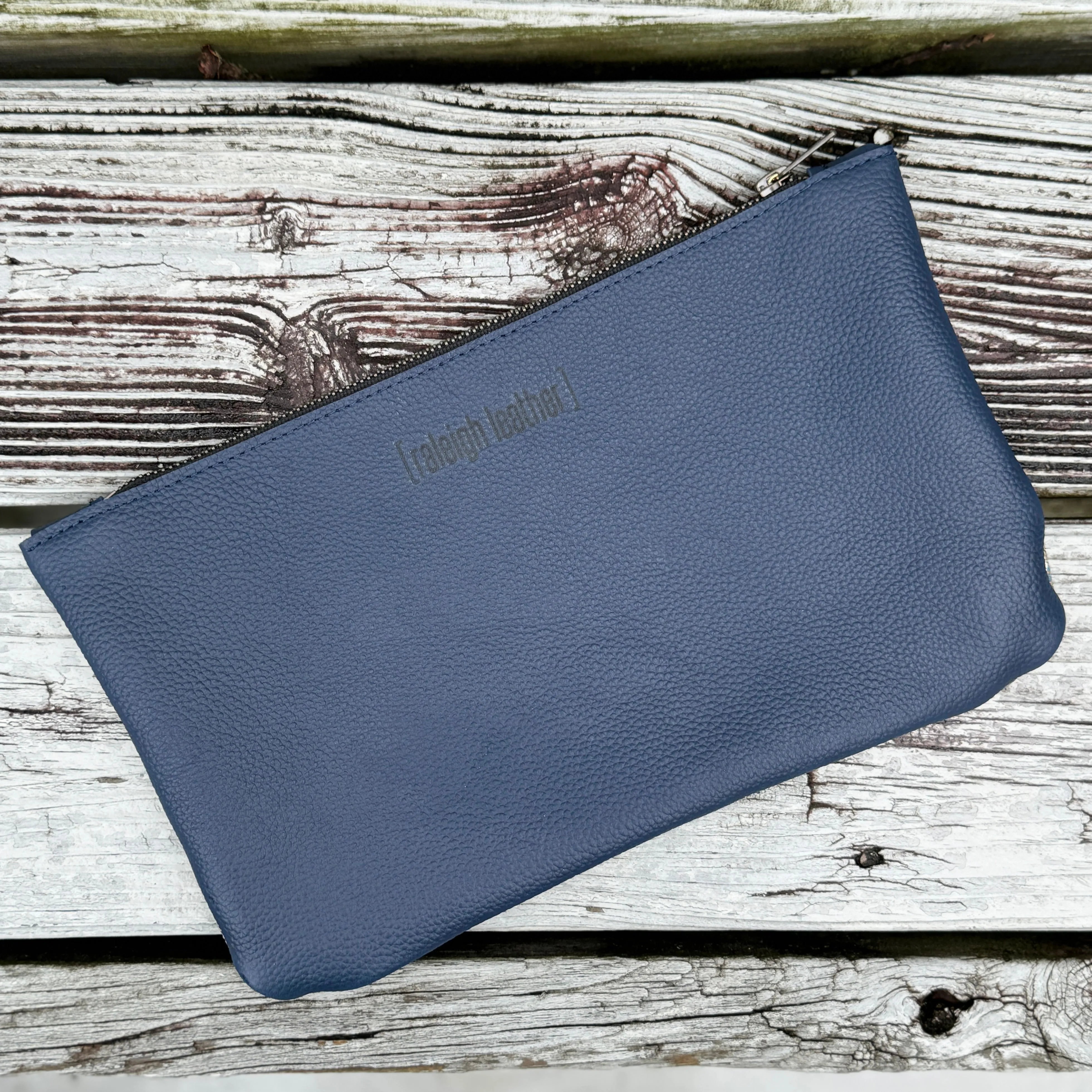 [raleigh leather] Clutch - Blue   Gold Embossed with Navy
