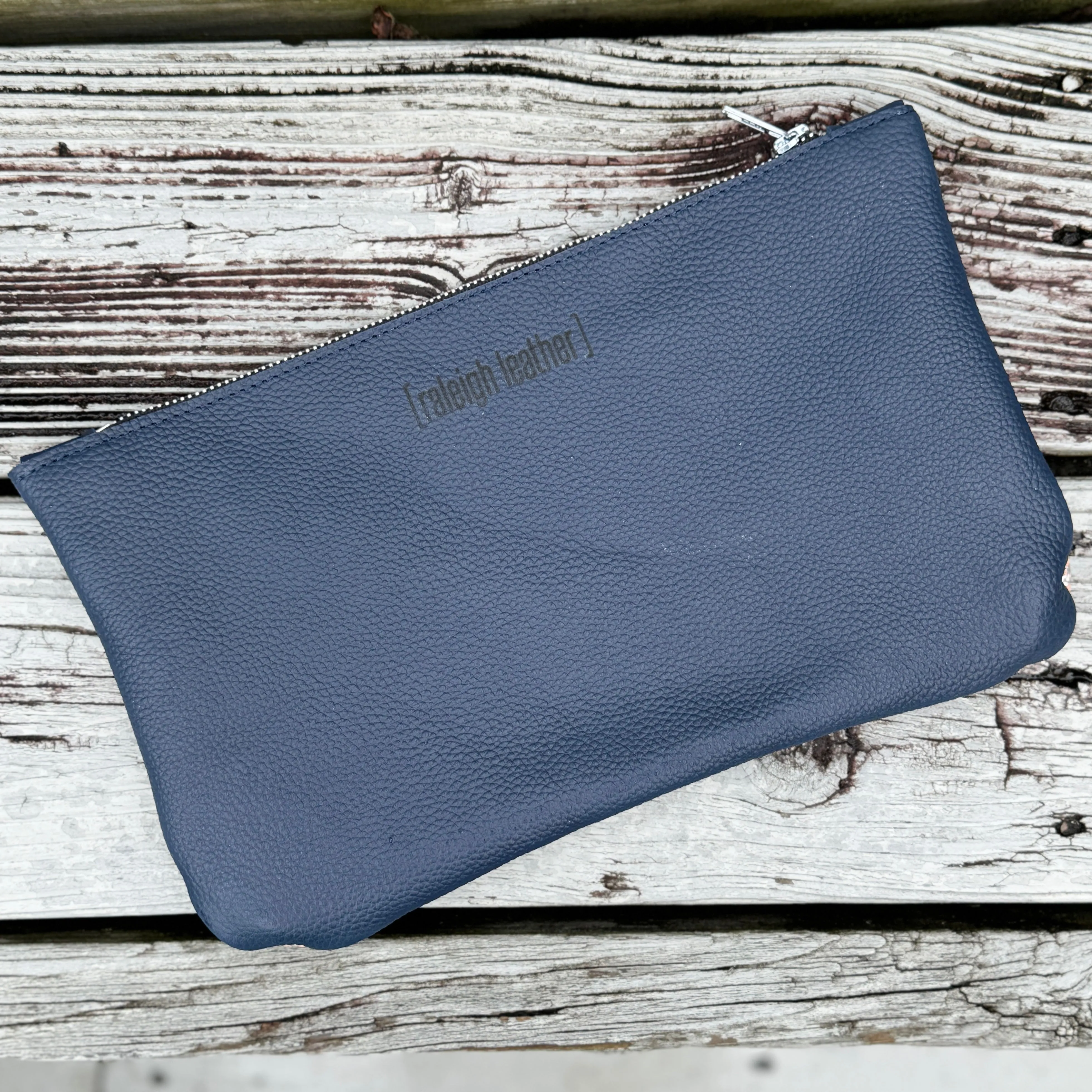 [raleigh leather] Clutch - Blush   Silver Embossed with Navy