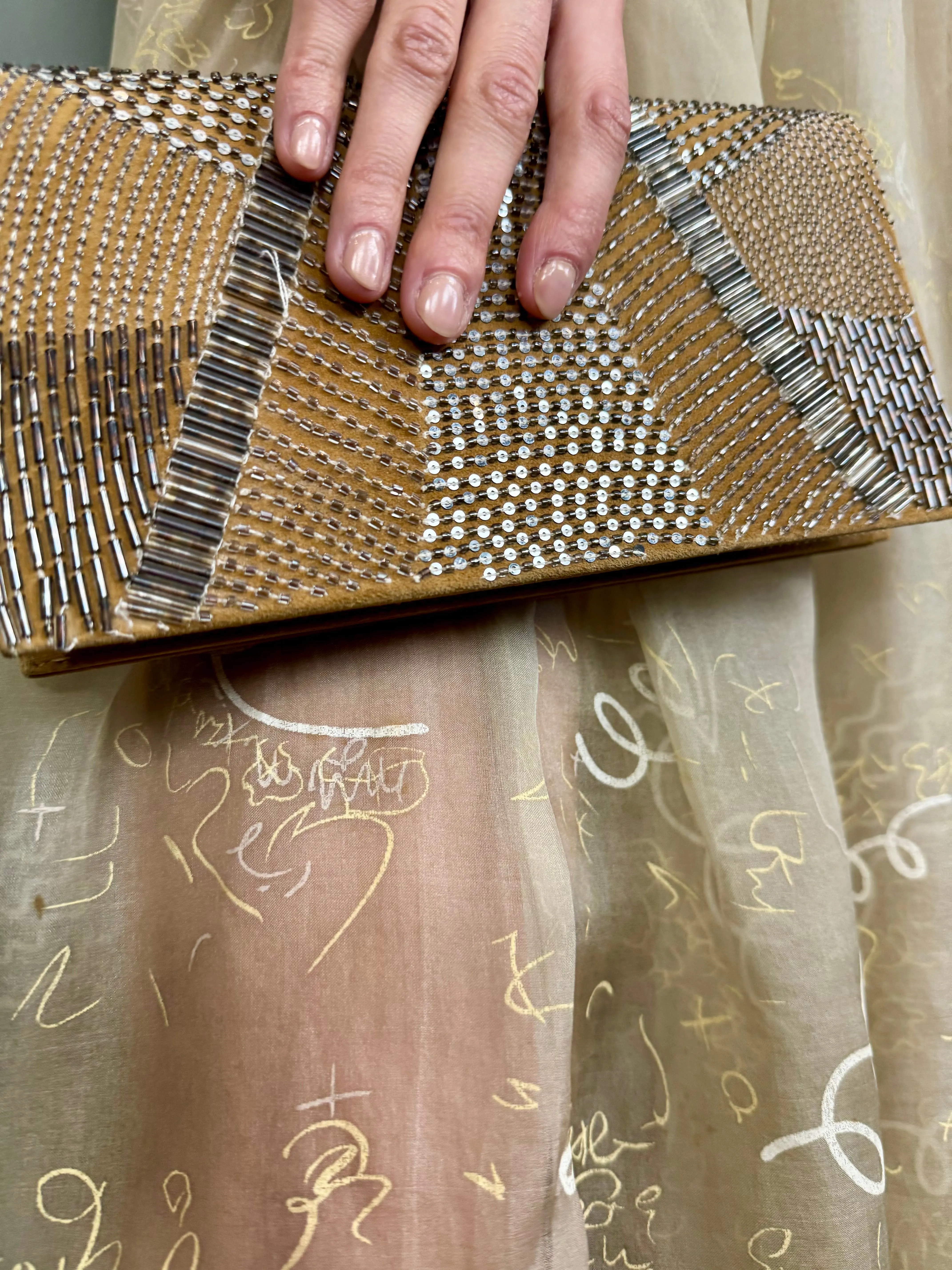 Ralph Lauren, suede beaded clutch bag