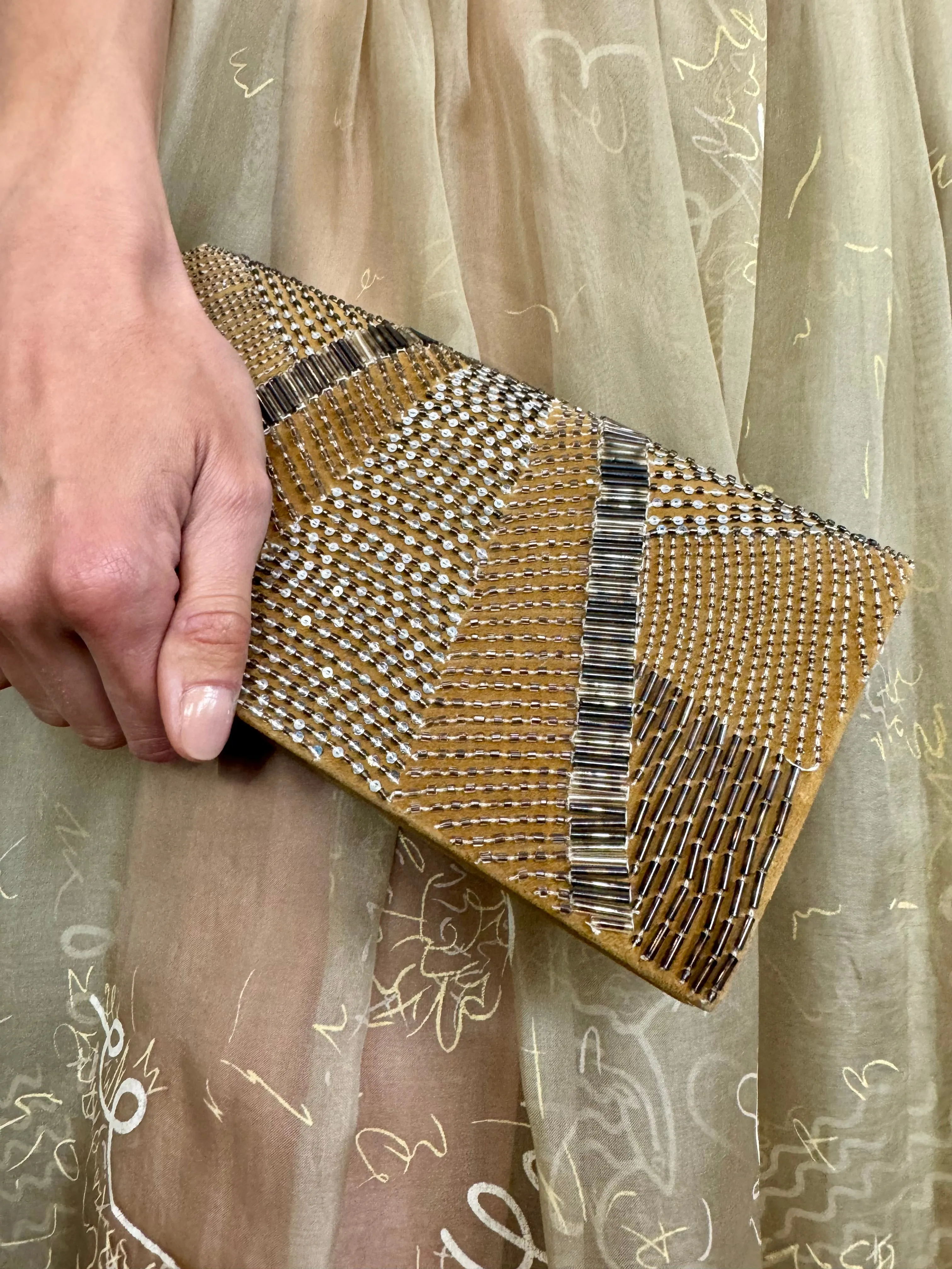 Ralph Lauren, suede beaded clutch bag
