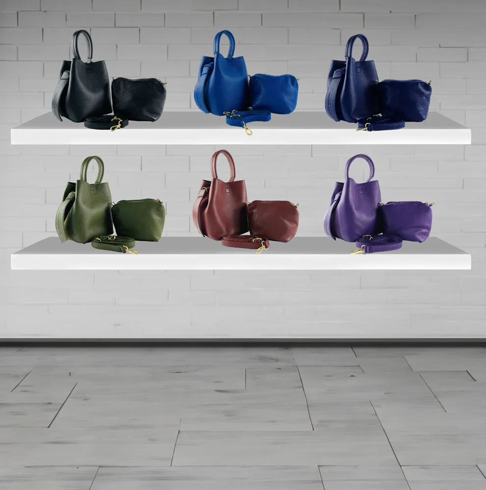 RB1006P | Women's Bucket Bag with Shoulder Bag in Genuine Leather | 16 x 14 x 21 cm