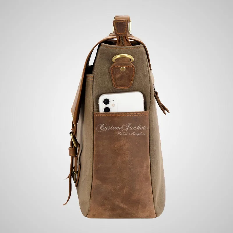 Real Leather With Canvas Laptop Briefcase Bag Shoulder Messenger Bag