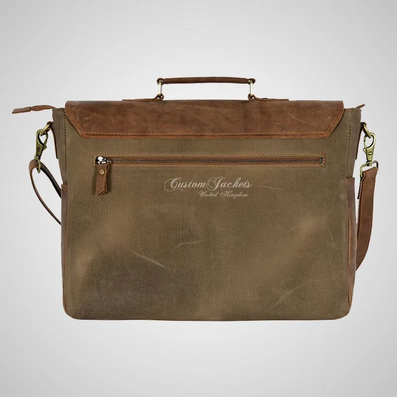 Real Leather With Canvas Laptop Briefcase Bag Shoulder Messenger Bag