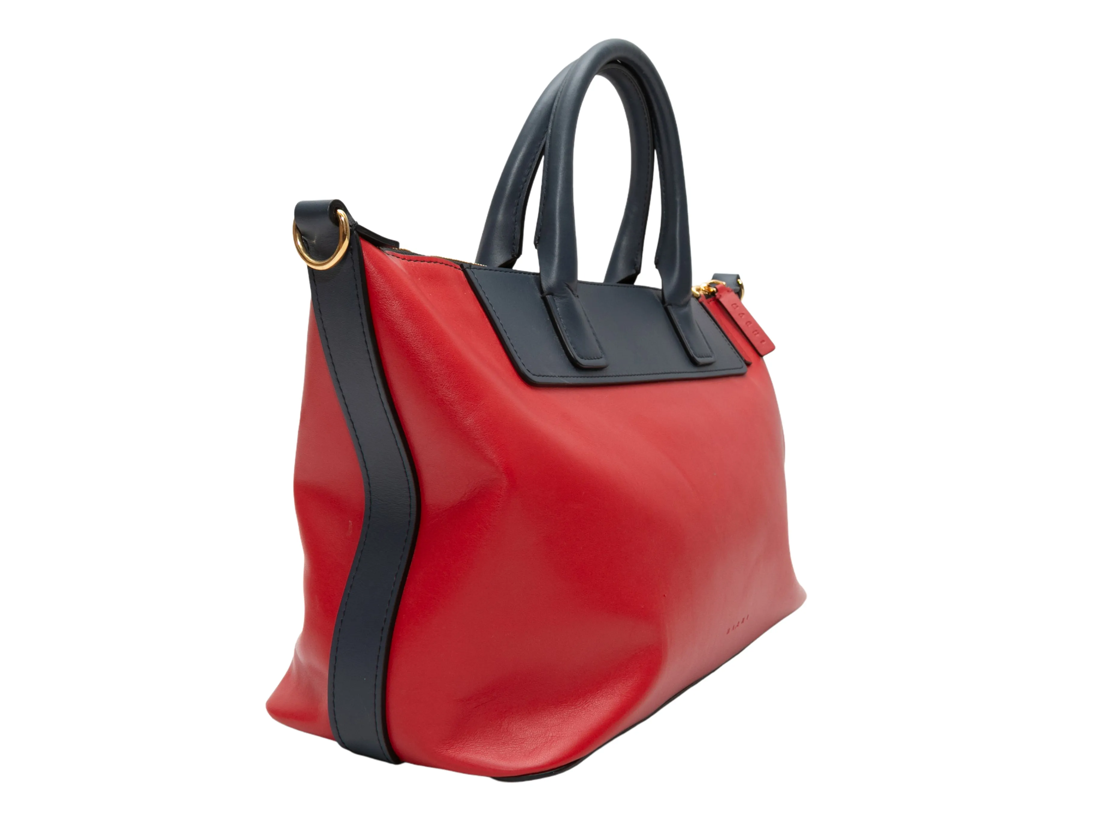 Red & Navy Marni Leather Crossbody Tote Bag