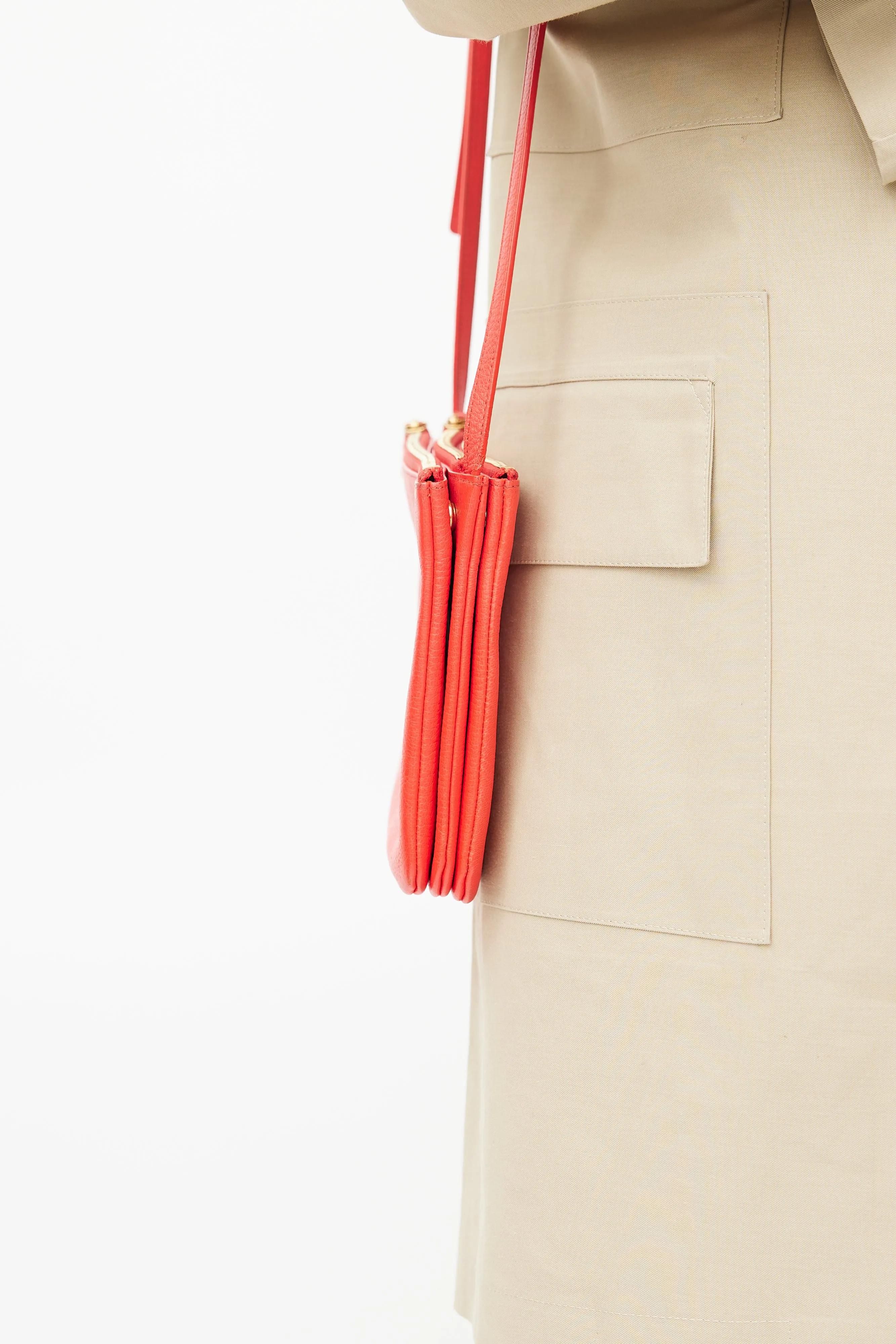 Red Leather Trio Crossbody Bag