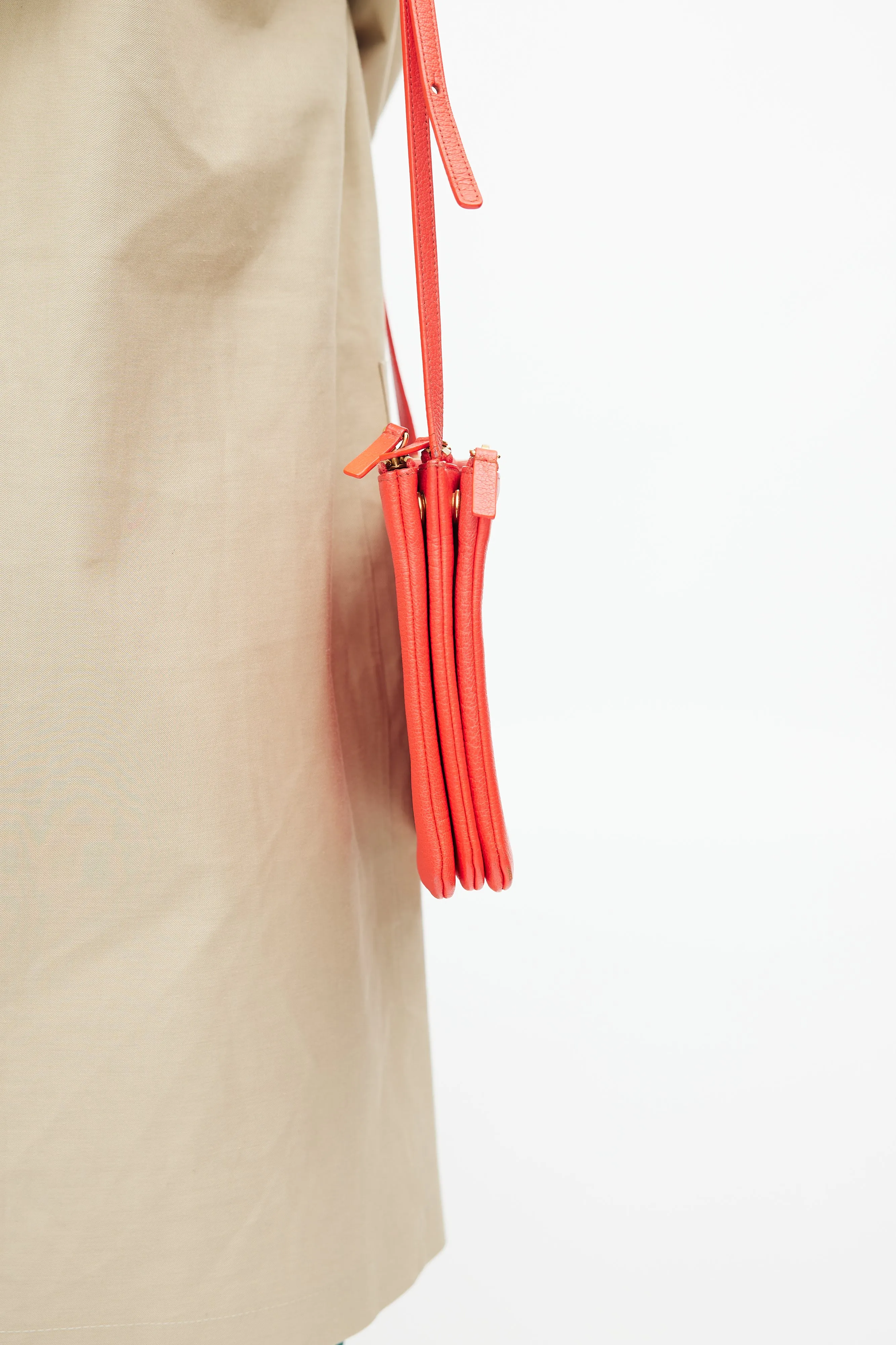 Red Leather Trio Crossbody Bag