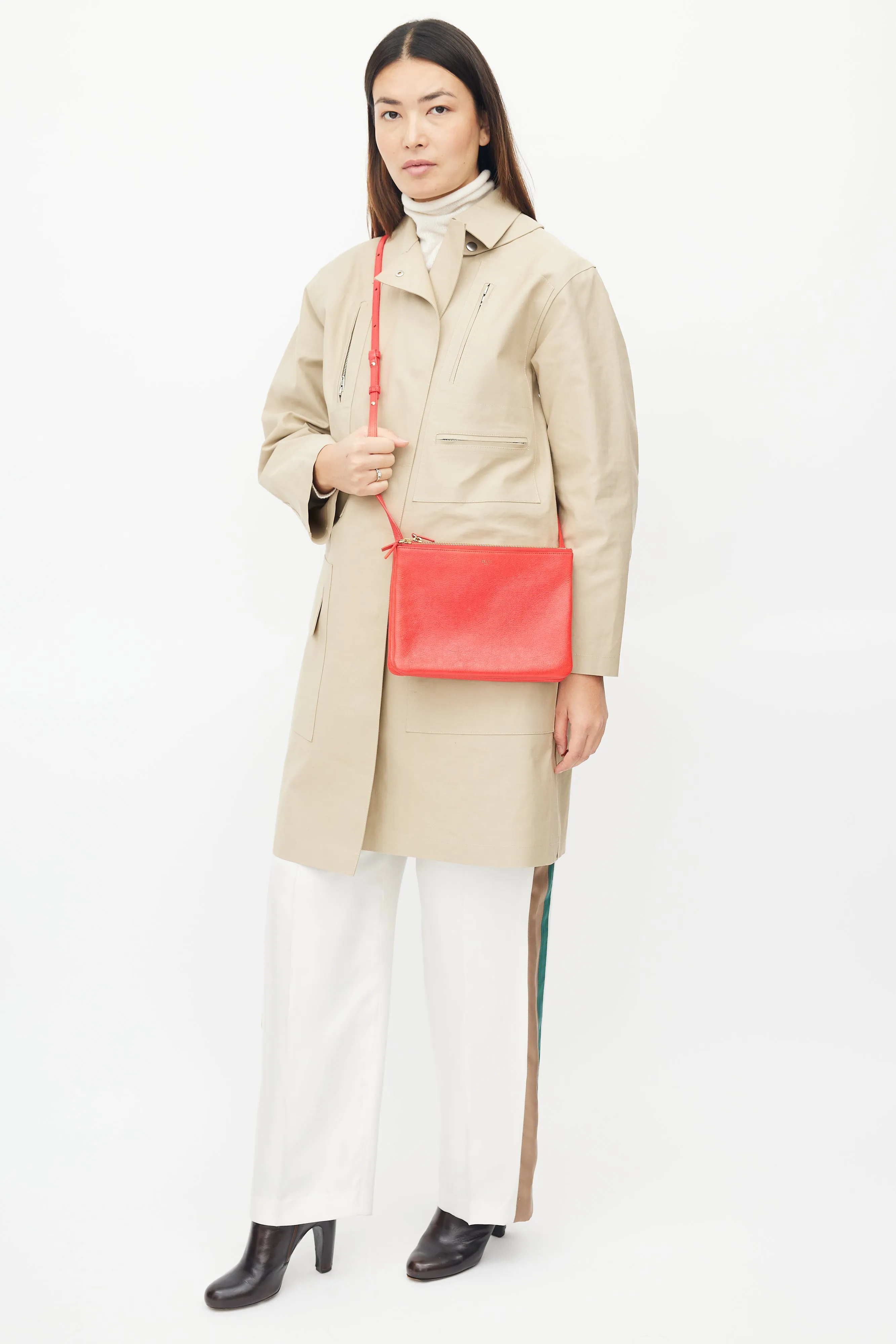 Red Leather Trio Crossbody Bag