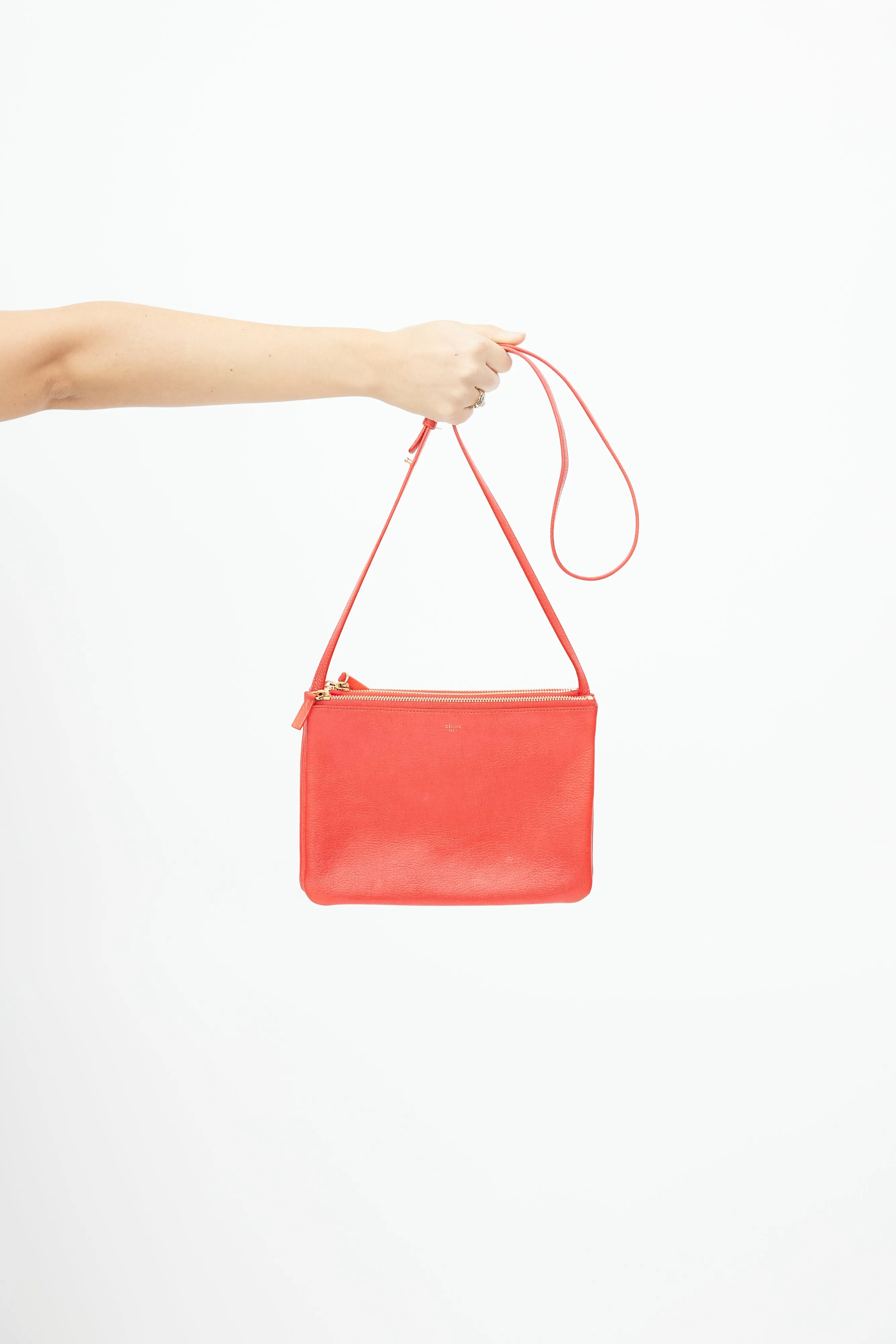 Red Leather Trio Crossbody Bag