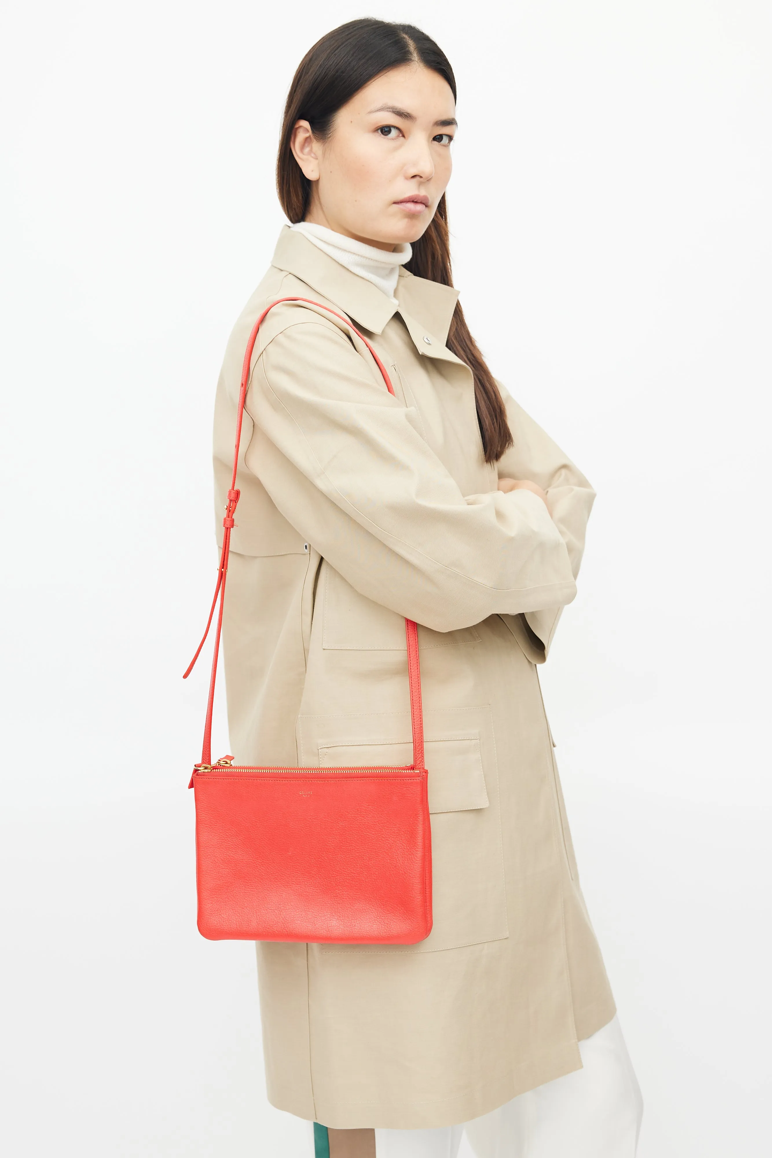 Red Leather Trio Crossbody Bag