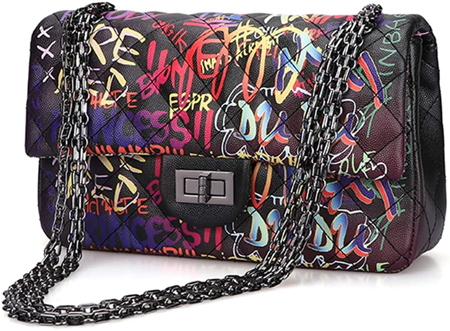 Red Quilted Crossbody Graffiti Clutch Purse Handbag Shoulder Bags
