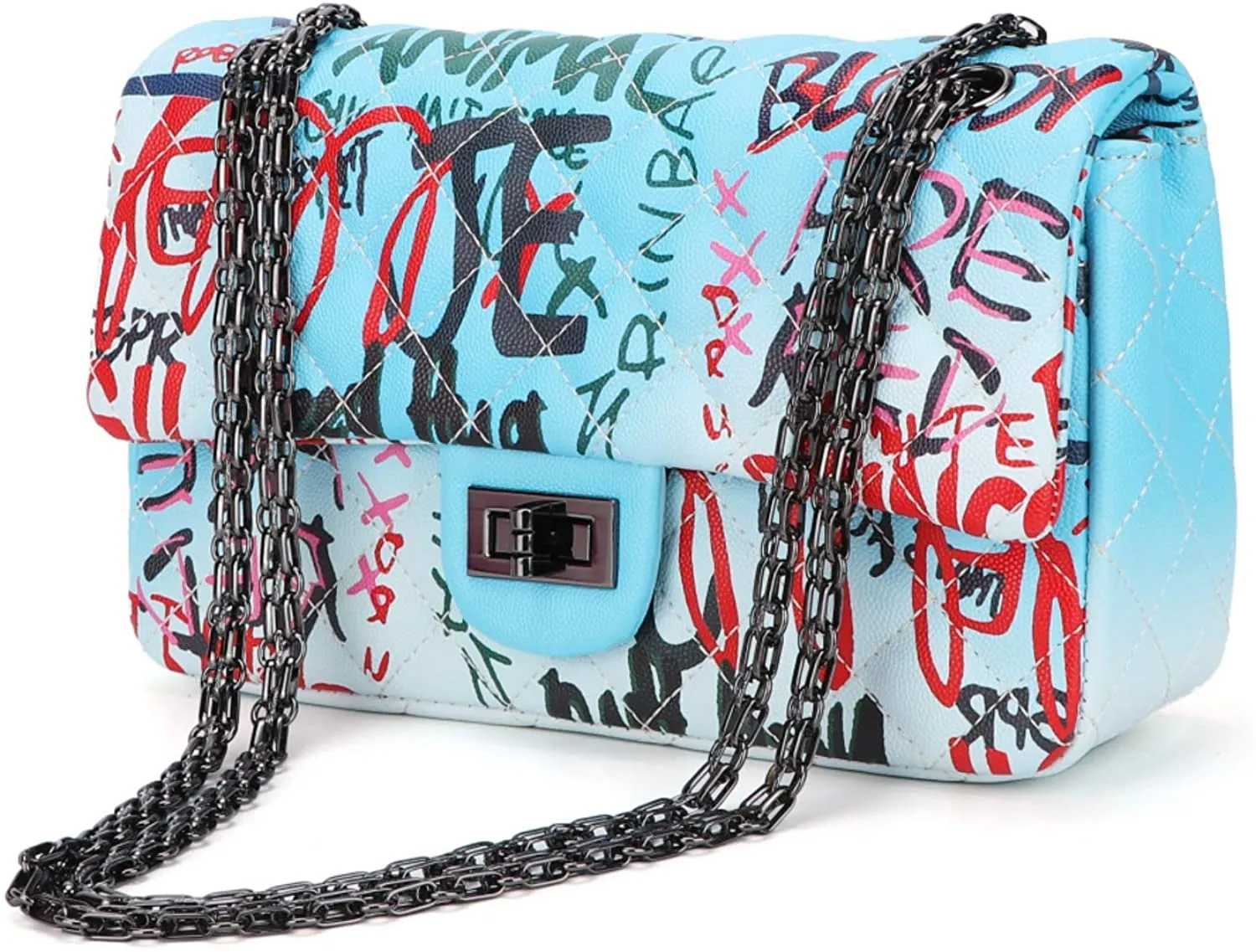 Red Quilted Crossbody Graffiti Clutch Purse Handbag Shoulder Bags